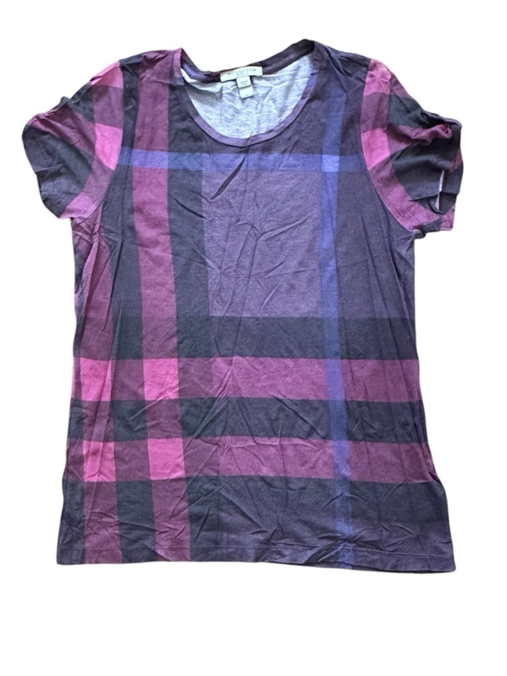 Burberry Brit Maroon Pink Plaid Short Sleeve Top Size M